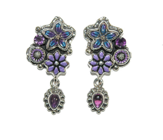 31180 Purple Hand Painted Flower Amethyst Sterling Silver Earring