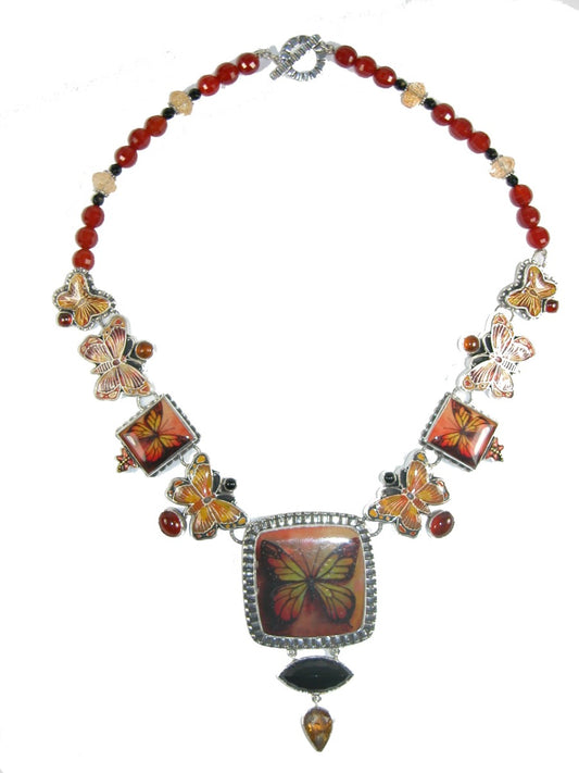 31228 Handmade Butterfly Tile Necklace with Gemstones