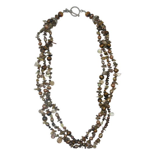 31229 Three Strand Fresh Water Pearl with Gemstones Necklace