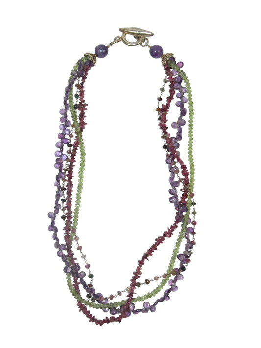 31229A Four Strand Amethyst, Peridot, Tourmaline necklace