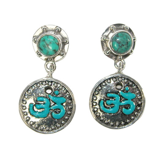 31249B Turquoise and Enamel Ohm Sterling Silver Dangle Earrings