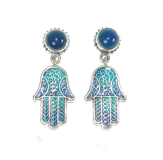 Hamsa Dangle Sterling Silver Earrings