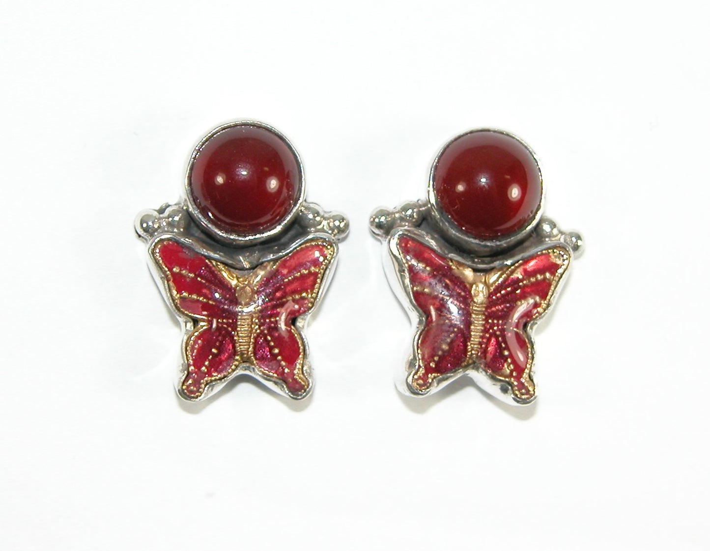 31252 Carnelian Hand Enameled Butterfly Sterling Silver Earring