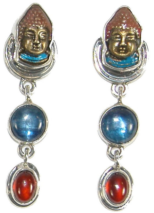 31260 Enamel Buddha Kyanite Carnelian Sterling Silver Earrings