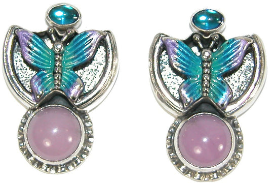 31261 Phosphosiderite Enamel Butterfly Sterling Silver Stud Earring
