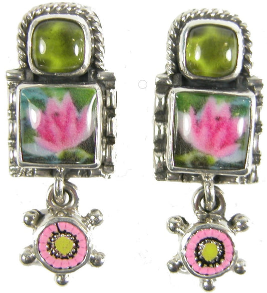 31265 Lotus Tile Vesuvianite Enamel Sterling Silver Earring