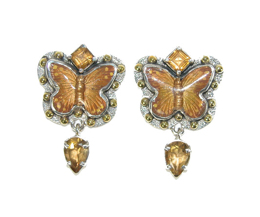 31268 Citrine, Hand Enameling Butterfly Sterling Silver Earrings