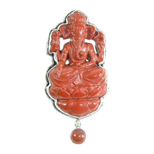 Carved Carnelian Zen Sterling Silver Pin and Pendant