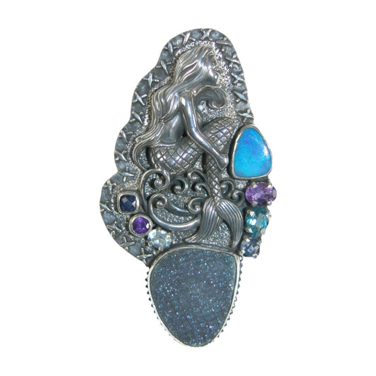 31284 Mermaid Opal Drusy Amethyst Sterling Silver Pin or Pendant
