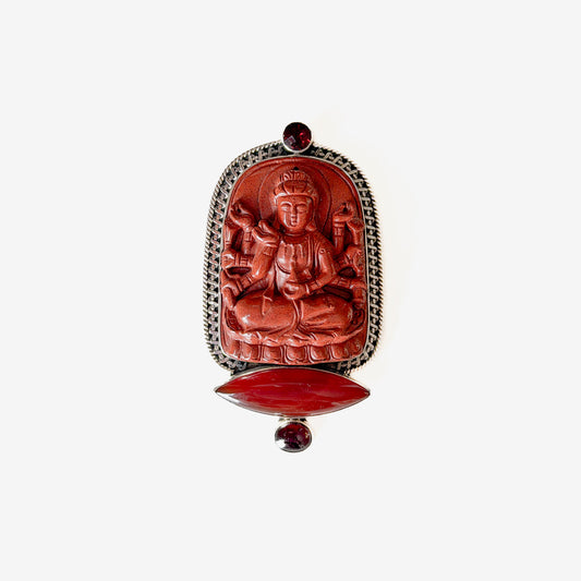 31290 Carved Jasper Buddha Sterling Silver Pin / Pendant