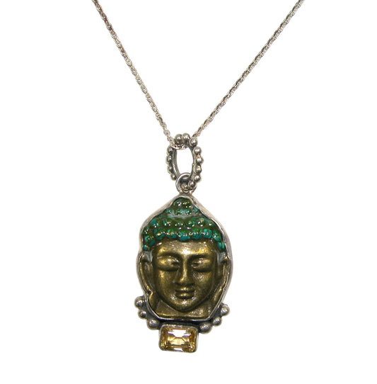 31295B Citrine Buddha Head Sterling Silver Necklace