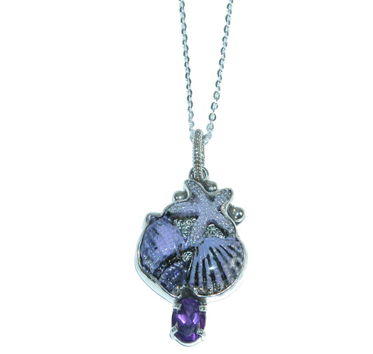 Purple Hand Enamel Sealife Sterling Silver Necklace