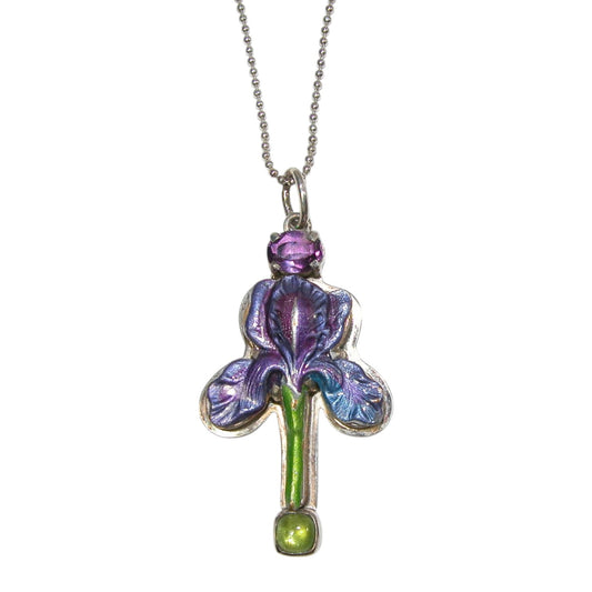 31306A Hand Enameled Iris Sterling Silver Necklace