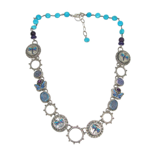 Gemstone Mosaic, Boulder Opal, Blue Topaz, Moonstone, Brazilian Drusy, Amethyst Sterling Silver Necklace
