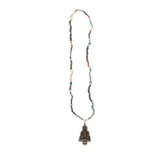 Zen Carved Smokey Quartz, Agate, Citrine, Carnelian, Apatite, Labradorite Beaded Sterling Silver Necklace