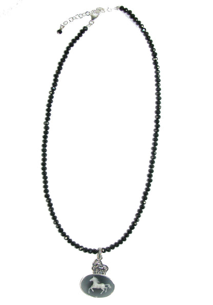 Horse Cameo Beaded Sterling Silver Necklace and Pendant