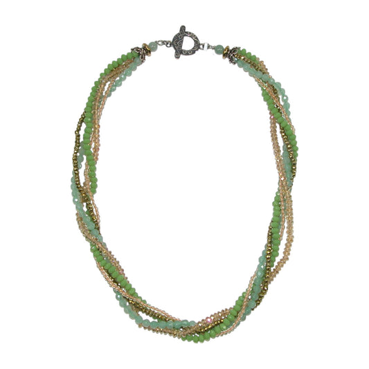Green Aventurine, Citrine, Hematite, Crystal Five Strand Sterling Silver Necklace