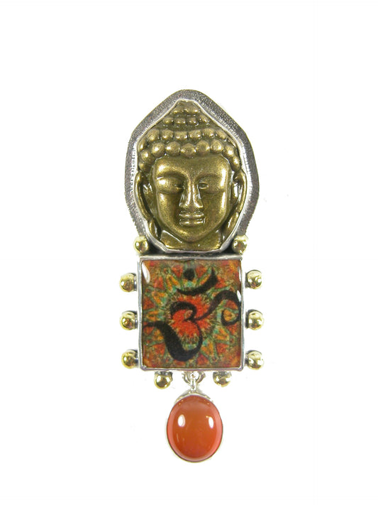 31346 Hand Made Zen Tile with Carnelian Sterling Silver Pin Pendant