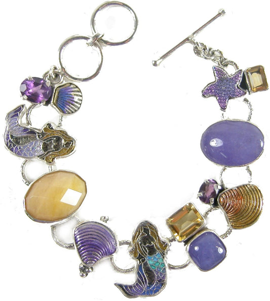 Amethyst Citrine Enamel Mermaid Sterling Silver Bracelet