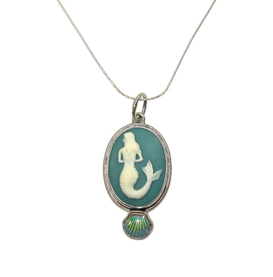 31353 Mermaid Cameo Seashell Hand Enameling Necklace
