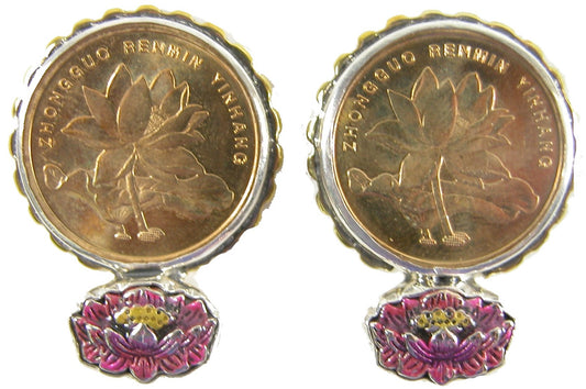 Lotus Coin Enamel Sterling Silver Earring