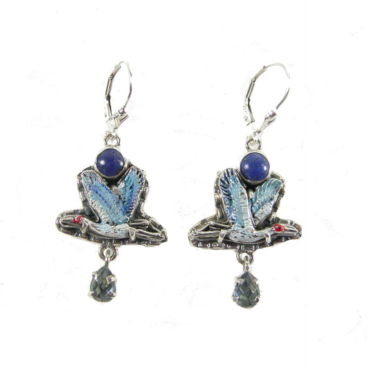 31376 Crane Enameled Dangle Sterling Silver Earrings