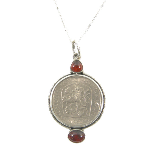 31380 Carnelian Coin Sterling Silver Necklace
