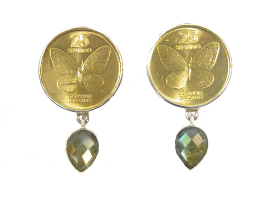 31384 Butterfly Coin, Labradorite Sterling Silver Earrings