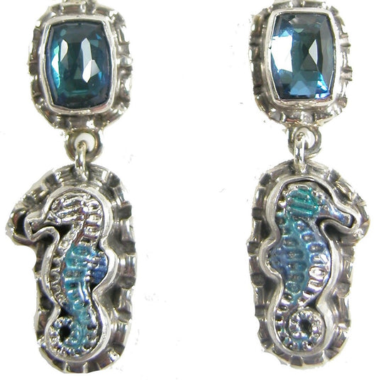 31386 Celestial Quartz Enamel Seahorse Earrings