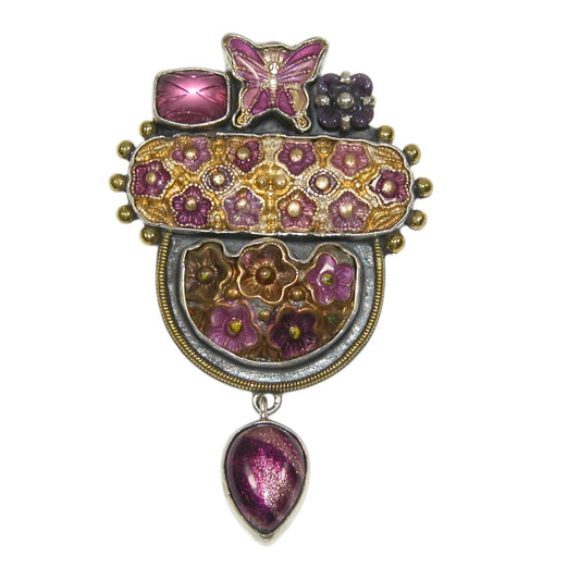Enamel Flower Sterling Silver Pin and Pendant