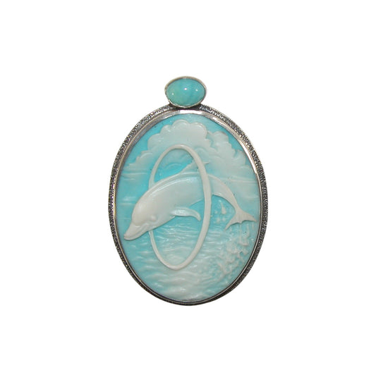31395A Dolphin Cameo Sterling Silver Pin and Pendant