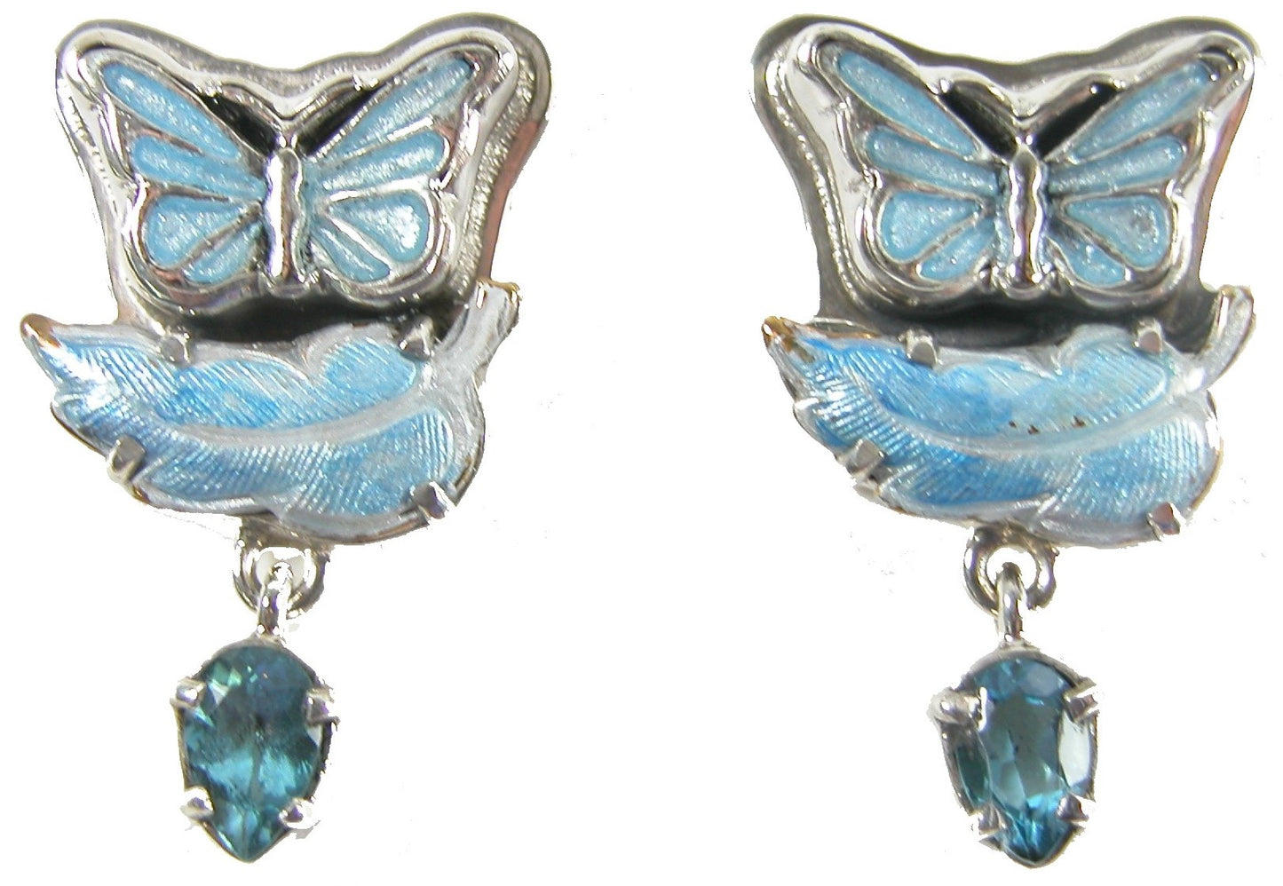 Blue Topaz Enamel Butterfly Sterling Silver Earring