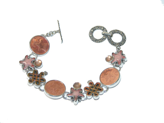 31406 Copper Coin Starfish Sterling Silver Bracelet