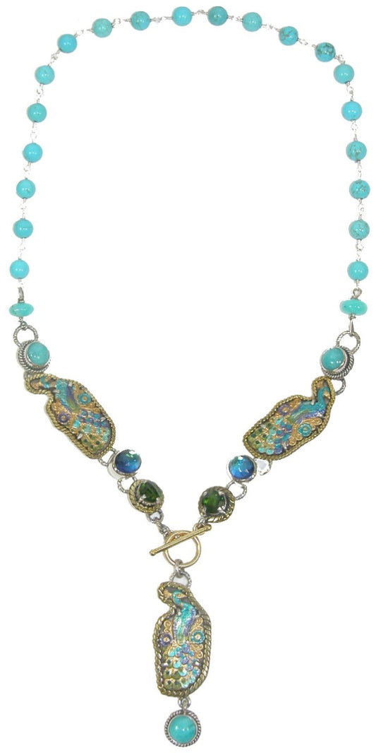 Enamel Peacock Amazonite Sterling Silver Necklace