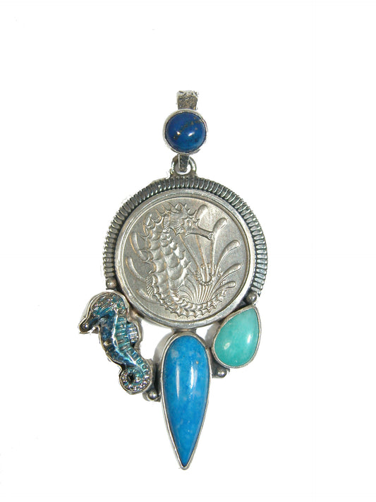 31463 Collectible Coin, Lapis, Amazonite Sterling Silver Pendant