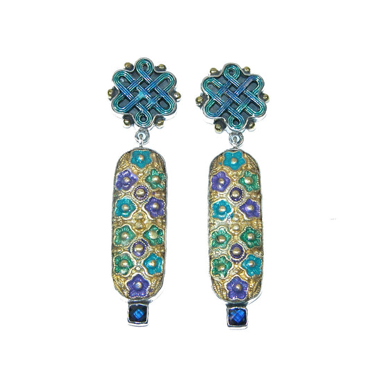 31504 Amethyst Flower Enamel, Sterling Silver Earrings