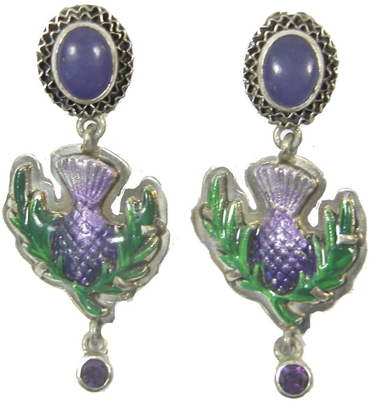 31505 Amethyst Purple Enamel Thistle Sterling Silver Earring