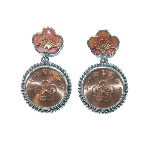 31516 Enameled Flower Coin Earring
