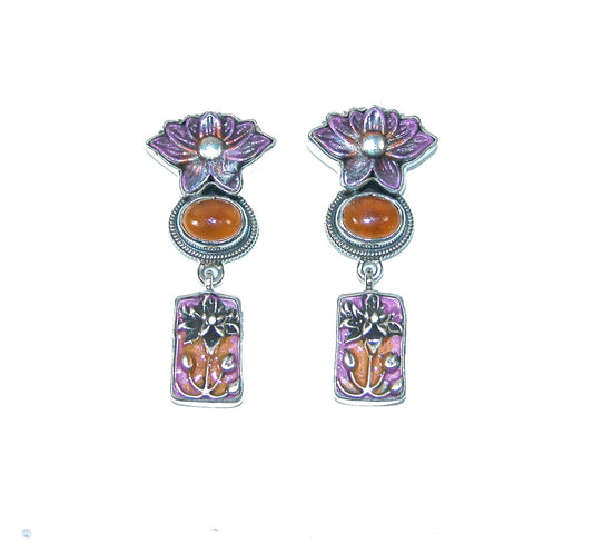 31517 Hessonite, Hand Enameling Sterling Silver Earrings