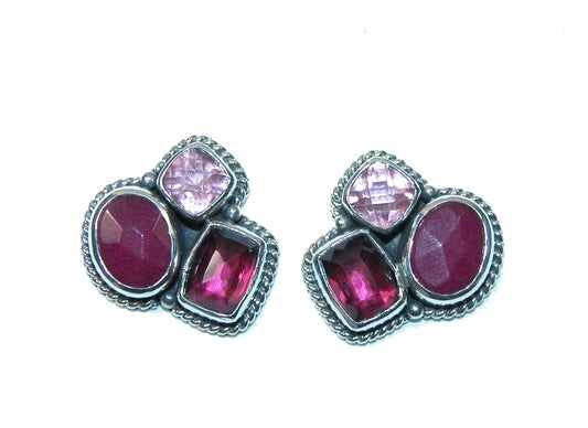 Raspberry Quartz Cluster Earring