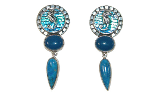 31522 Enameled Seahorse, Sodalite, Sterling Silver Earrings
