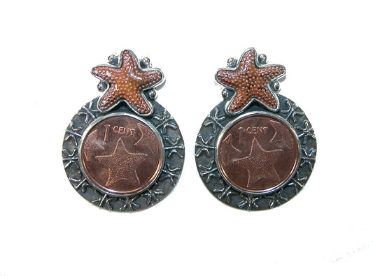 31525 Enameled Starfish Coin Earring