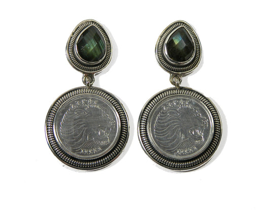 31528 Lion Coin Labradorite Earring
