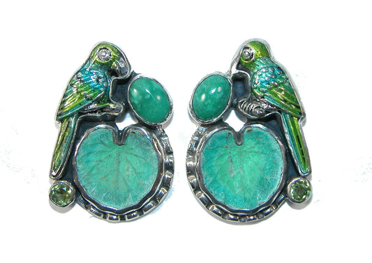 31531 Bird Hand Enameling Sterling Silver Earrings