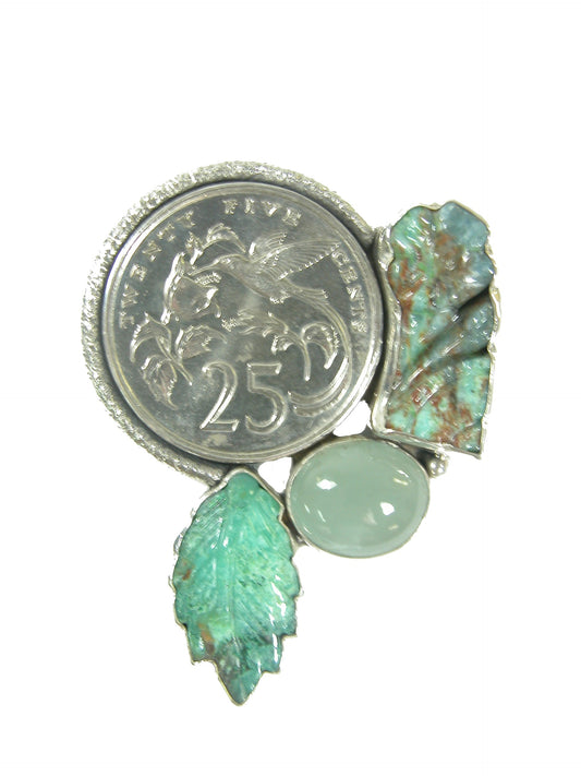 31543 Coin with Pyrite and Amazonite Sterling Silver Pin Pendant