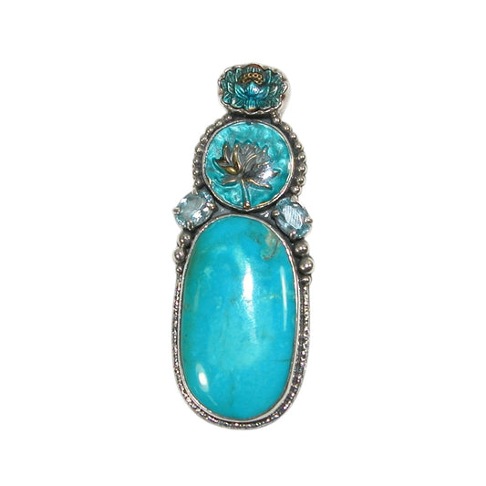 31569A Turquoise Blue Topaz Lotus Sterling Silver Pin Pendant