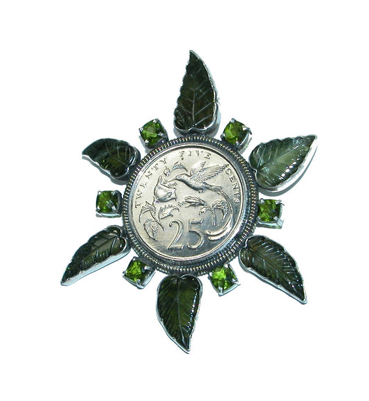 31581 Carved Tourmaline, Collectible Coin Sterling Silver