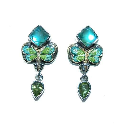 31597 Enameled Dragonfly Sterling Silver Earrings with Peridot