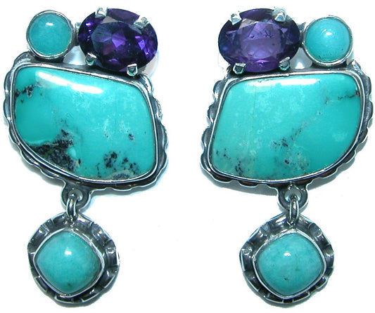 31609 Turquoise Amethyst Amazonite Sterling Silver Earring