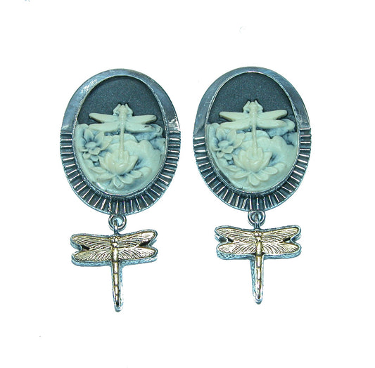 Etched Dragonfly Drop Sterling Silver Earrings